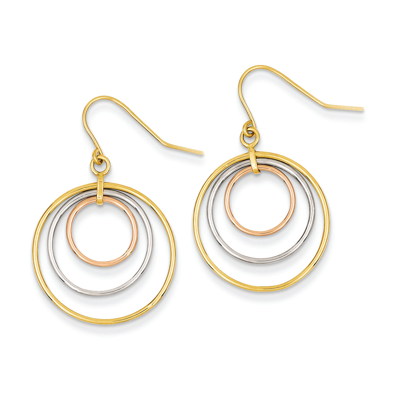 14K Gold Tri-Color Circle Dangle Earrings