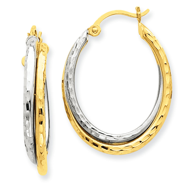 14K Gold Two-tone D/C Polished Oval Hoop Earring