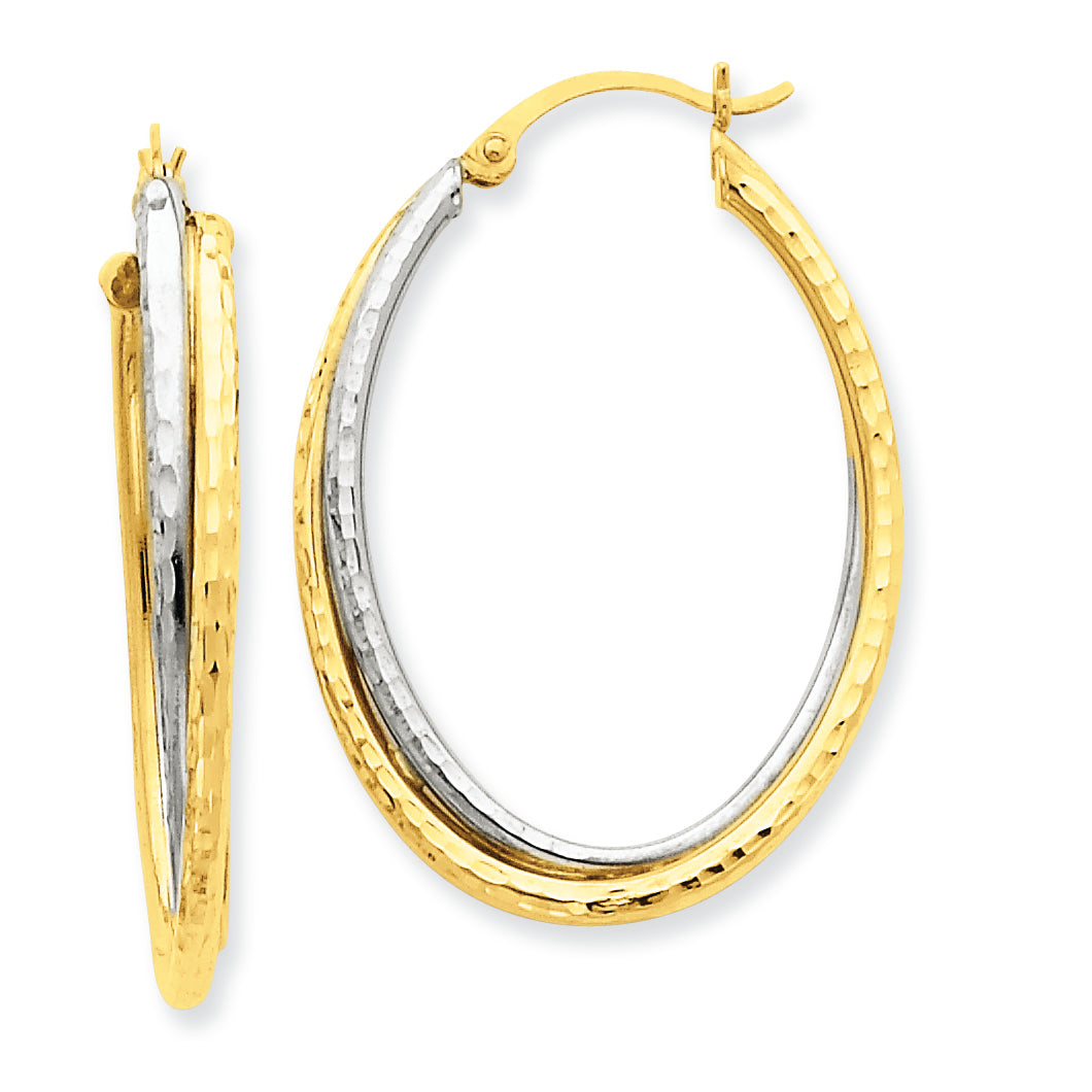 14K Gold Two-tone D/C Polished Oval Hoop Earring