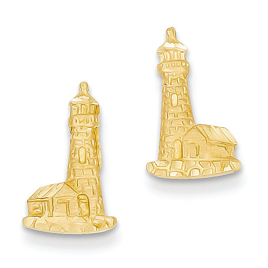 14K Gold Diamond-cut Lighthouse Earrings
