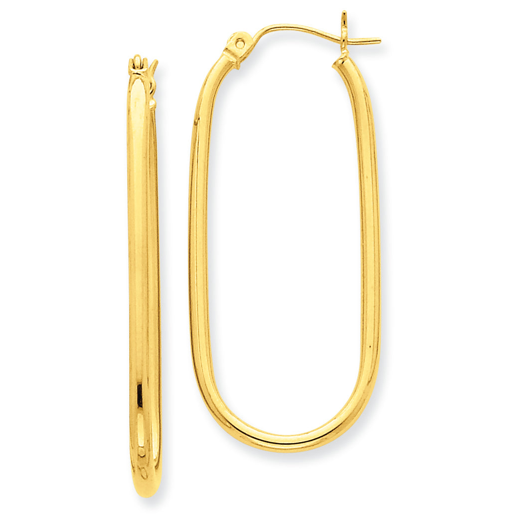 14K Gold Polished Oval Tube Hoop Earrings