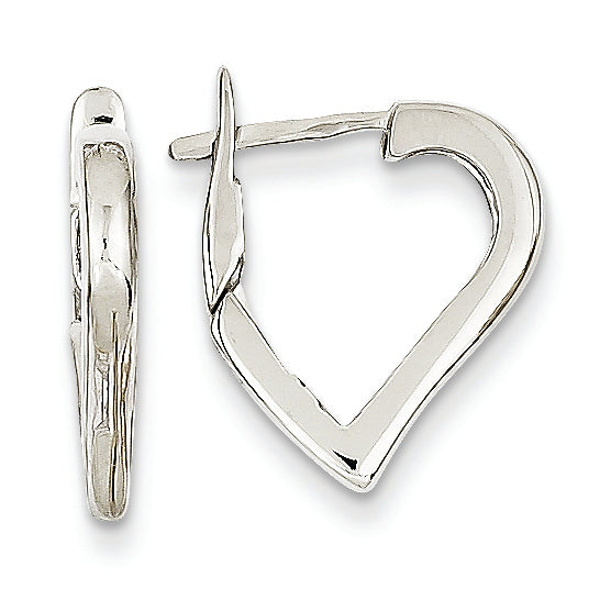 14K White Gold Heart Hinged Hoop Earrings