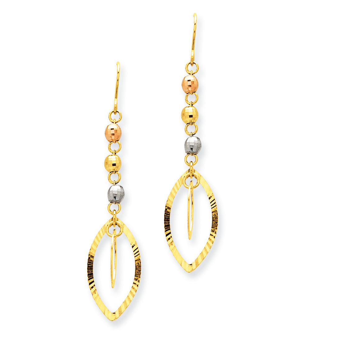 14K Gold Tri-Color Bead & Yellow Oval Dangle Earrings