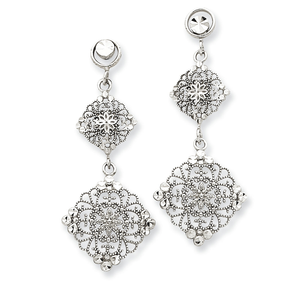 14K White Gold Filigree Dangle Post Earrings