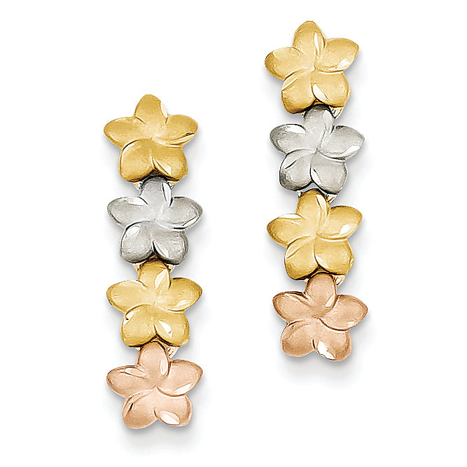 14K Gold Tri-Color Plumeria Earrings