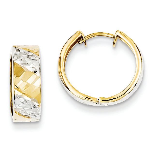 14K Gold 5mm Diamond-cut Rhodium Hoop Earrings