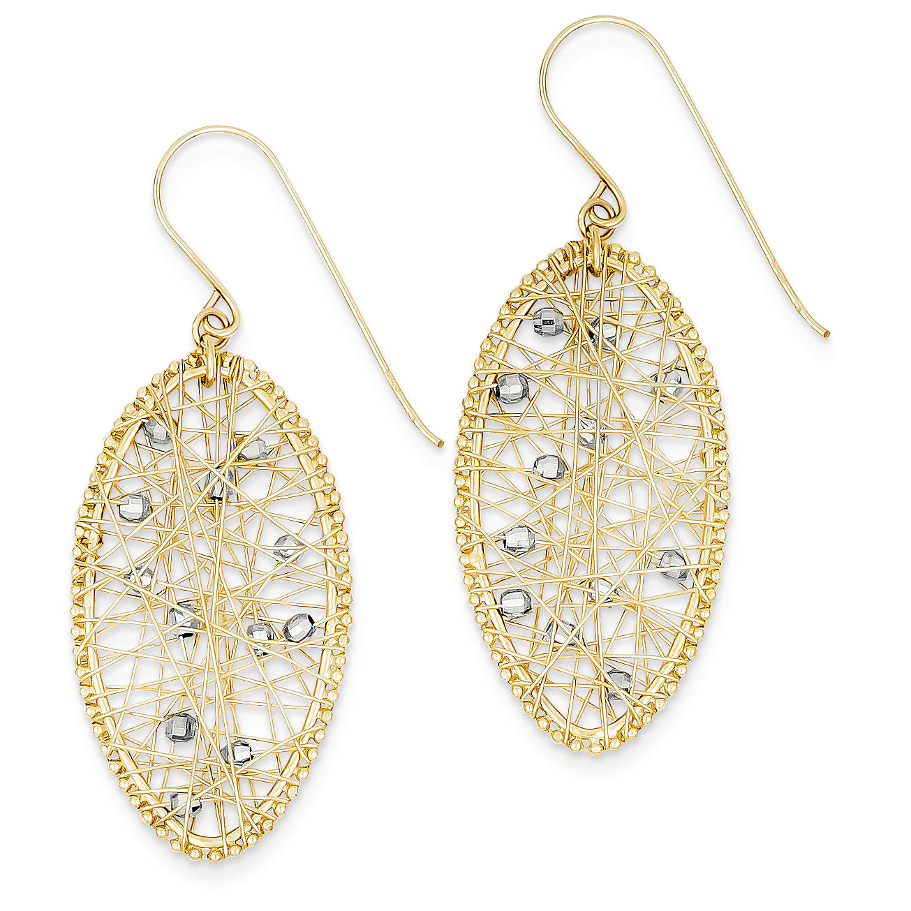 14K Gold Two-toned Faceted Bead & Wire Mesh Earrings