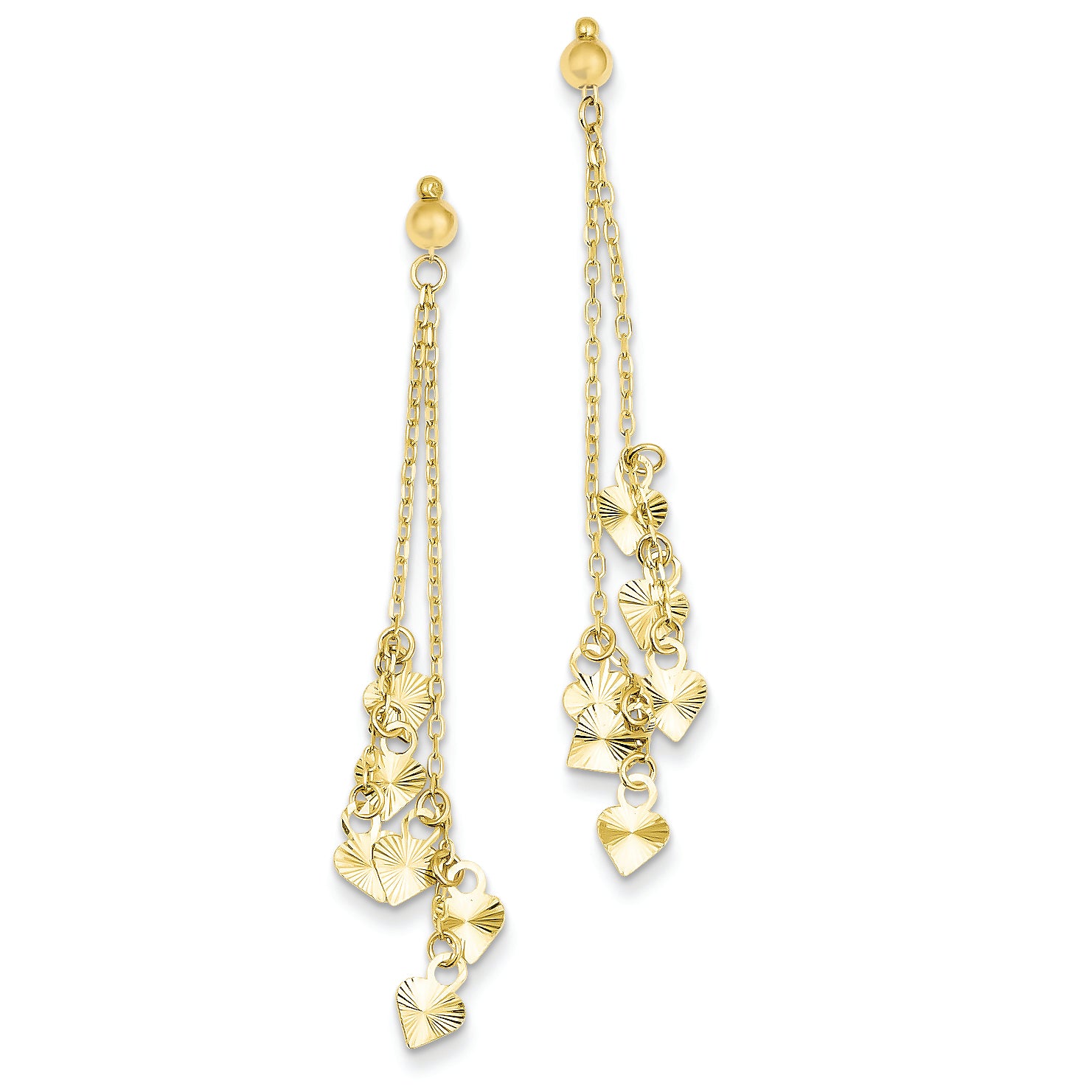 14K Gold Diamond Cut Heart Earrings