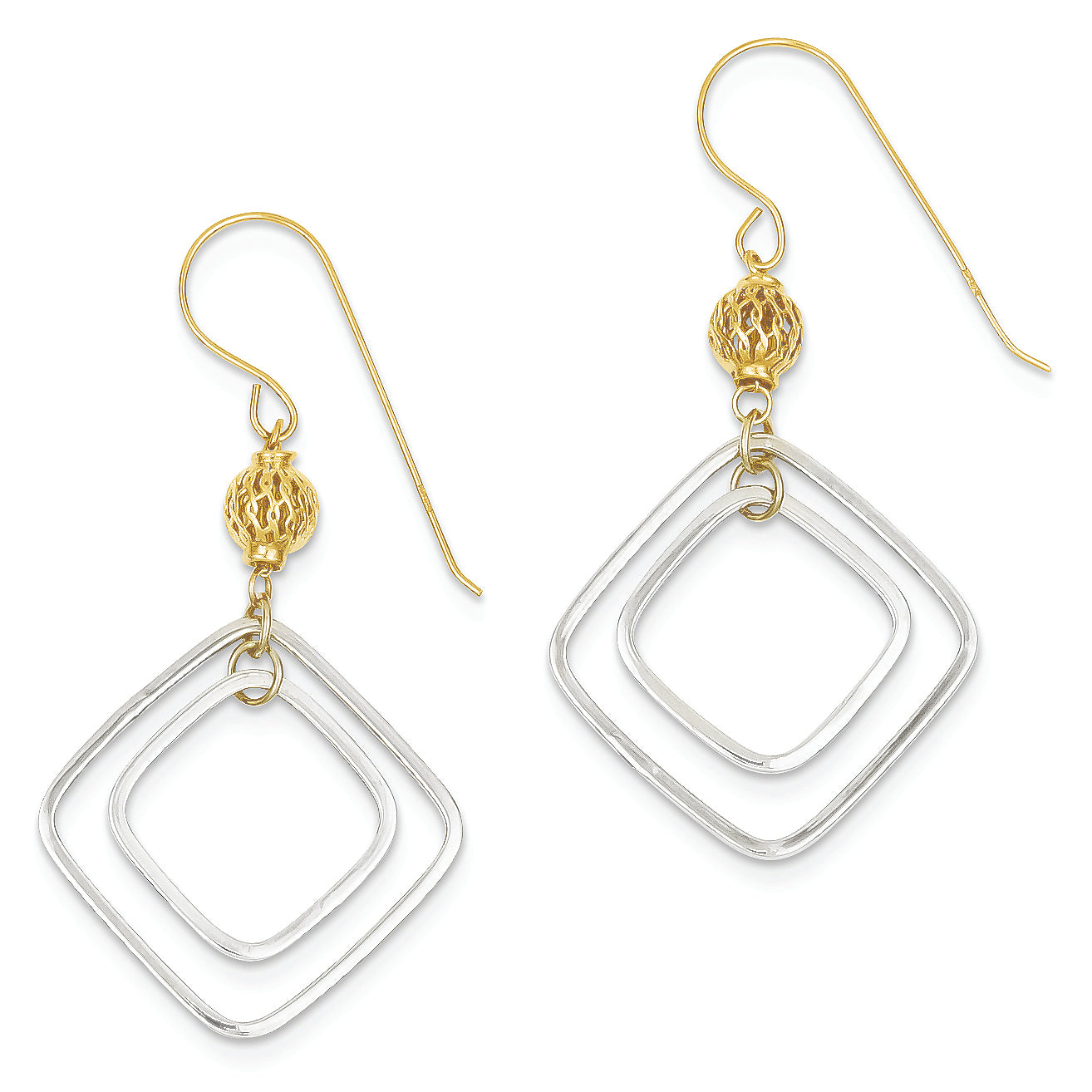 14K Gold Two-tone Square Dangle Earrings
