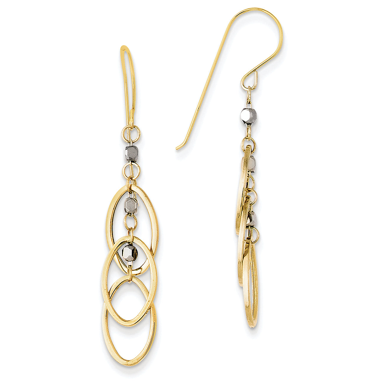 14K Gold Two-tone Oval & Bead Dangle Earrings
