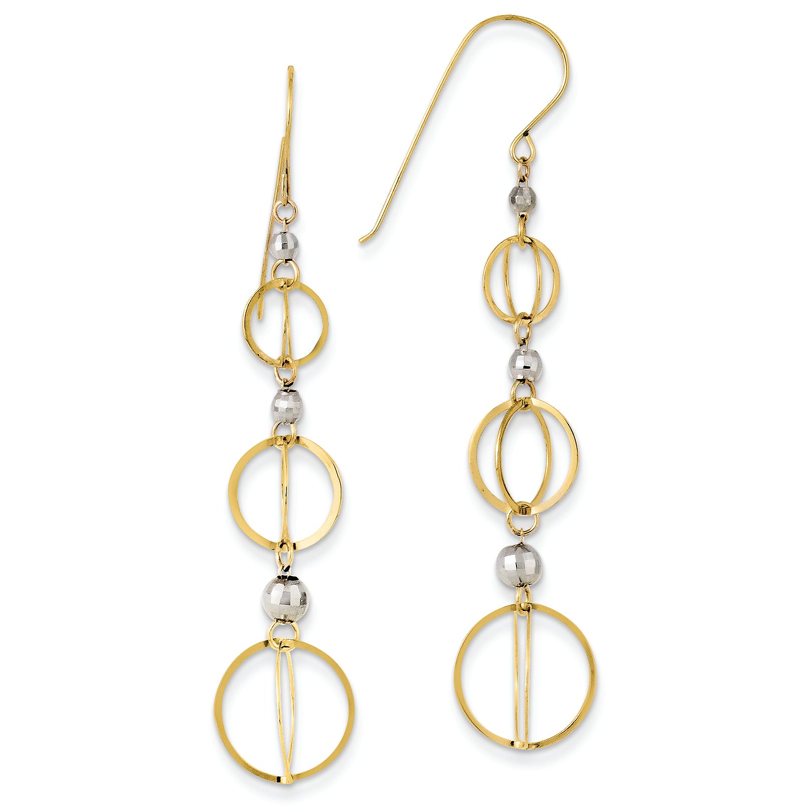 14K Gold Two-tone Circle & Bead Dangle Earrings