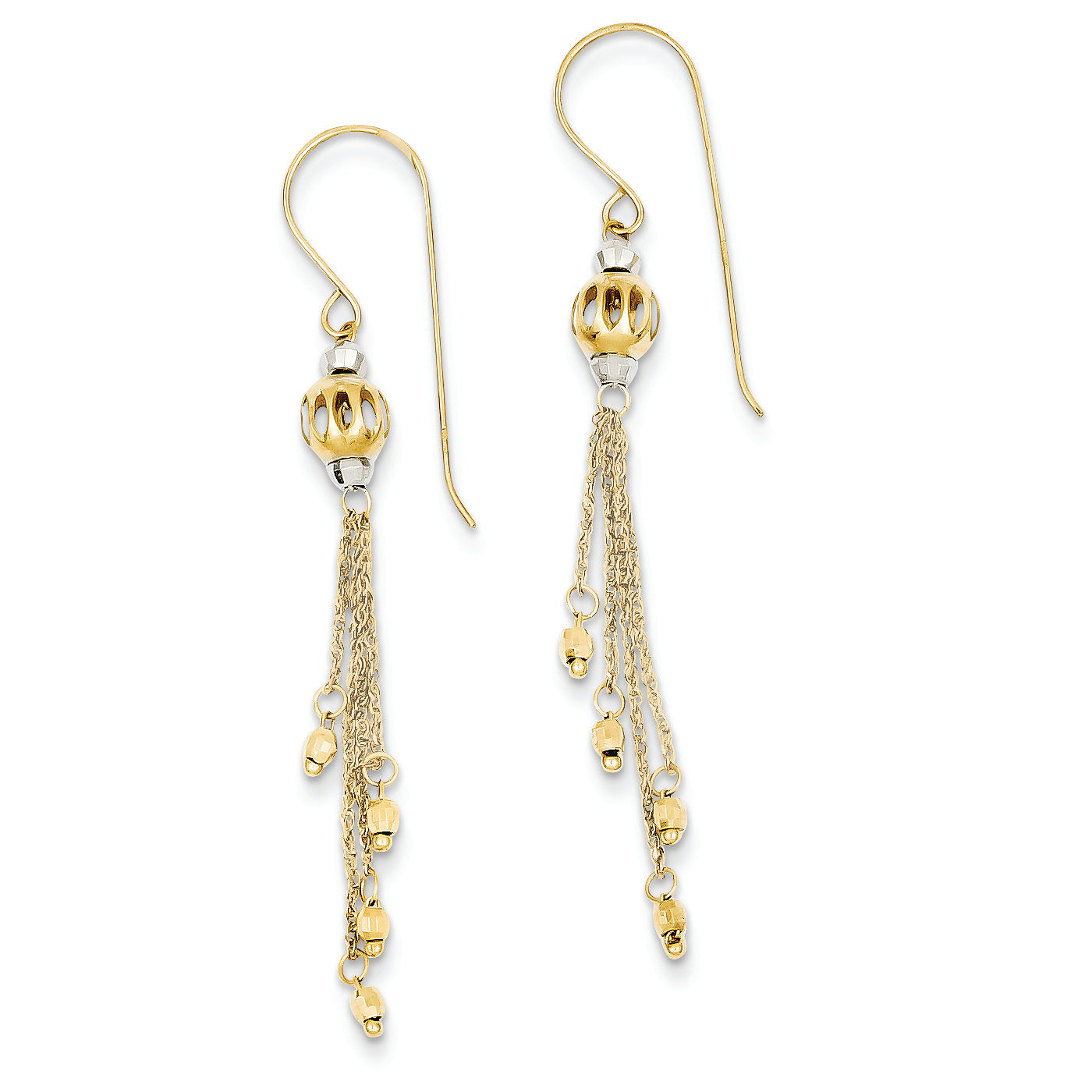 14K Gold Two-tone Bead & Chain Dangle Earrings