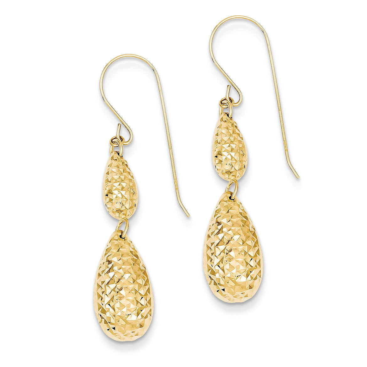 14K Gold Puff Teardrop Dangle Earrings