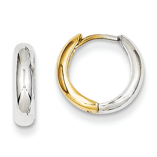 14K Gold Two-tone Polished Hinged Hoop Earrings