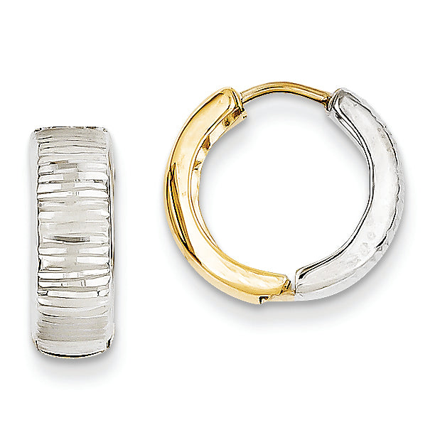 14K Gold Two-tone Polished and Textured Hoop Earrings