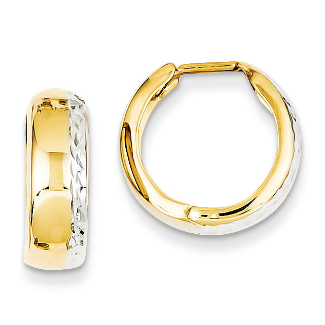 14K Gold Two-tone Textured Hinged Hoop Earrings