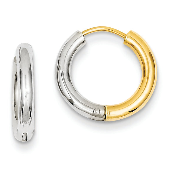 14K Gold Two-tone Polished Hollow Hinged Hoop Earrings