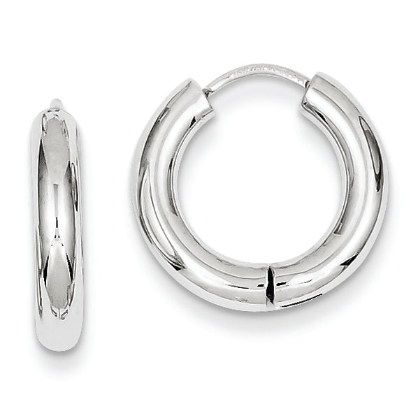 14K White Gold Polished Hinged Hollow Hoop Earrings
