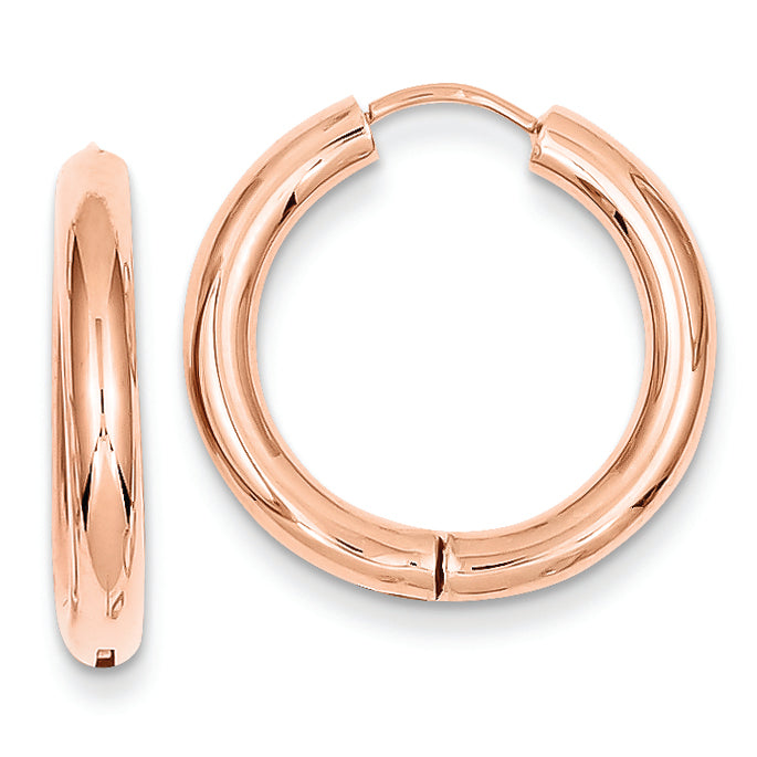 14K Gold Rose Gold Hinged Hoop Earrings