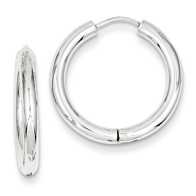 14K White Gold Polished Hollow Hinged Hoop Earrings