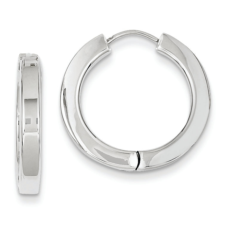 14K White Gold Polished Hollow Hinged Hoop Earrings