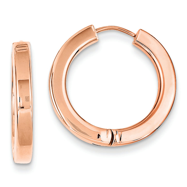 14K Gold Rose Gold Polished Hollow Hinged Hoop Earrings
