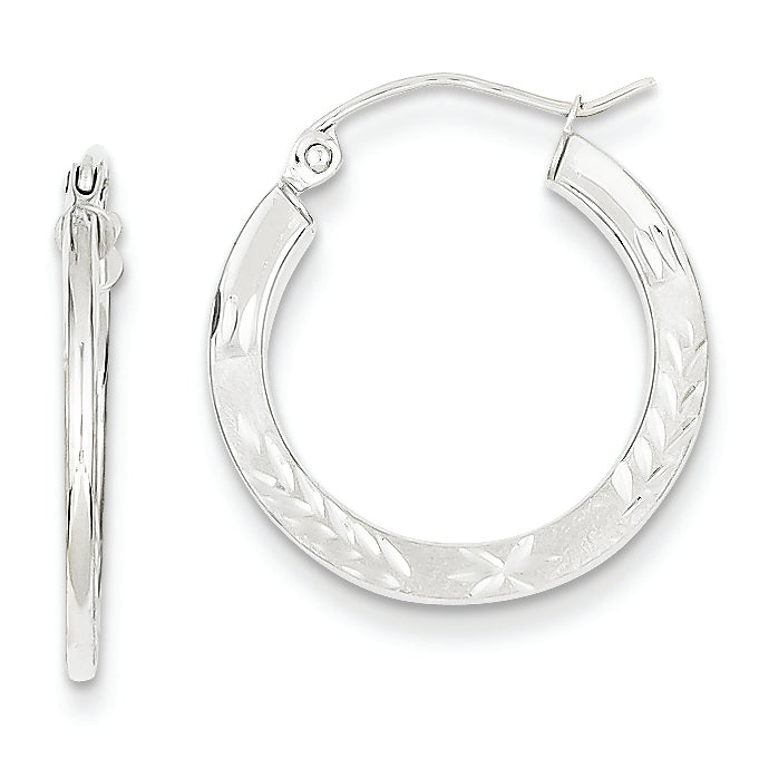14K White Gold Diamond Cut 2.5x20mm Hoop Earrings