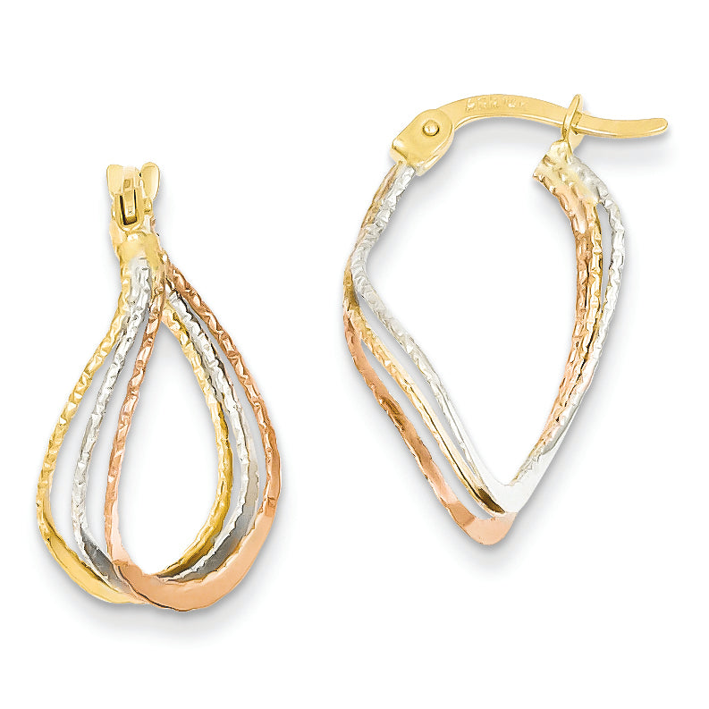 14K Gold Tri-color Textured Hoop Earrings