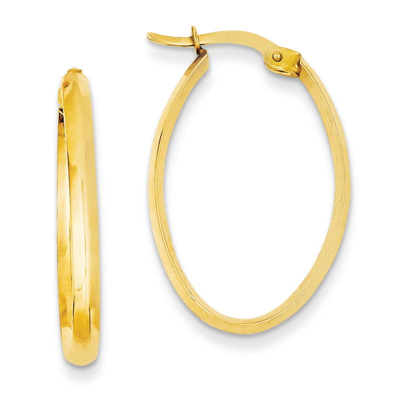 14K Gold Tapered Oval Hoop Earrings