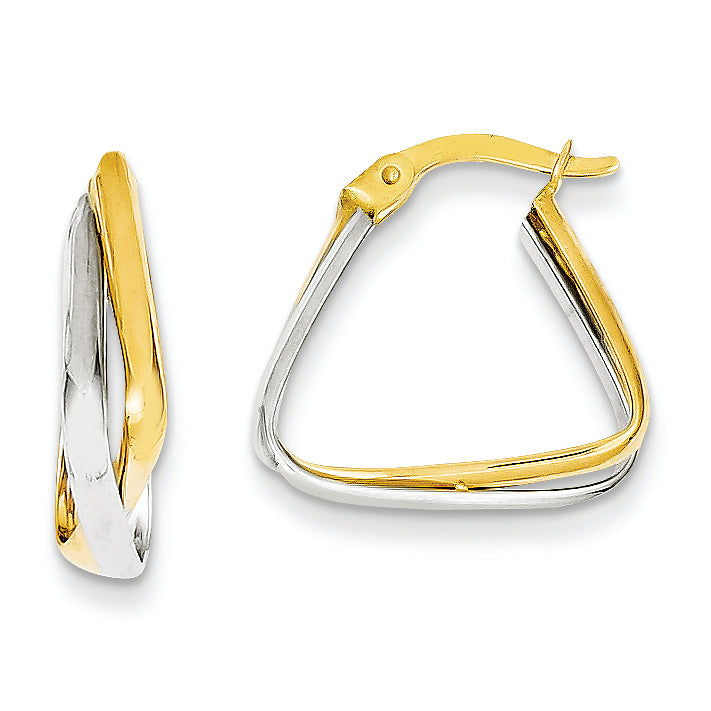 14K Gold Two-tone Polished Triangle Hollow Hoop Earrings