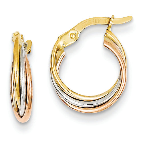 14K Gold Tri-color Twisted Hoop Earrings