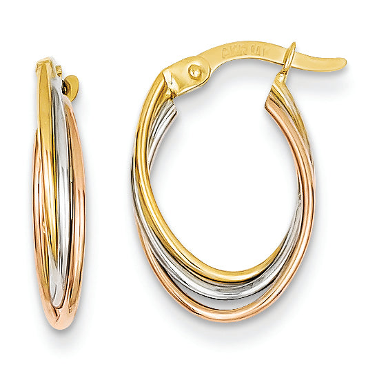 14K Gold Tri-color Twisted Hoop Earrings