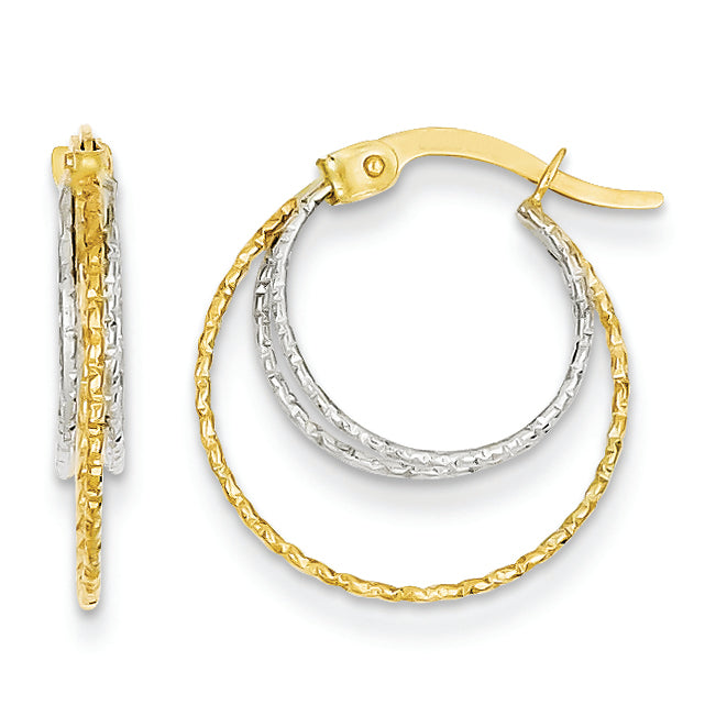 14K Gold Two-tone Textured Hoop Earrings