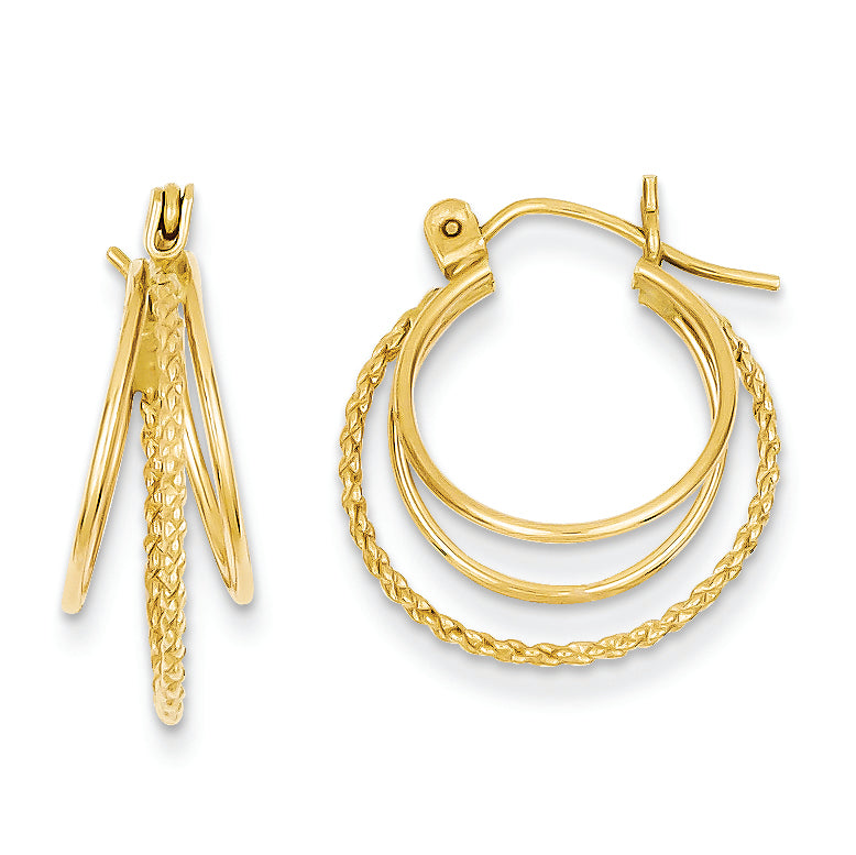 14K Gold Polished and Textured Circle Hoop Earrings