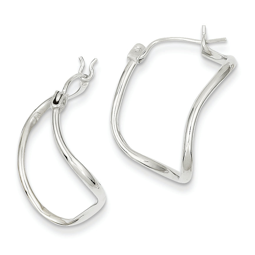 14K White Gold Polished Twisted Square Hoop Earrings