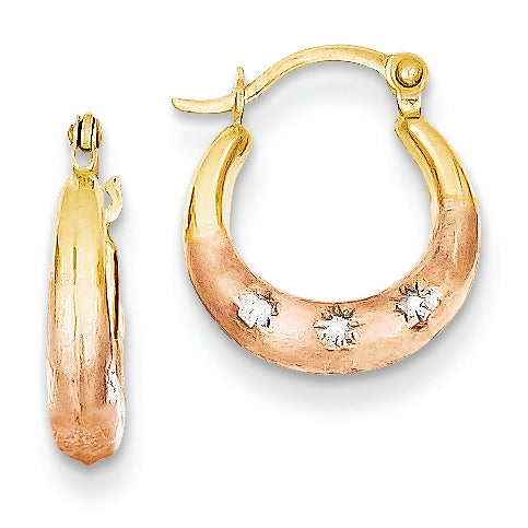 14K Gold & White and Rose Rhodium Flower Hoop Earrings