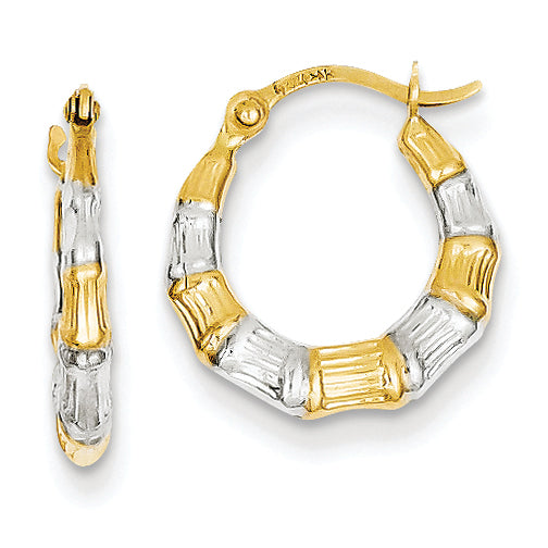 14K Gold & Rhodium Hollow Bamboo Hoop Earrings