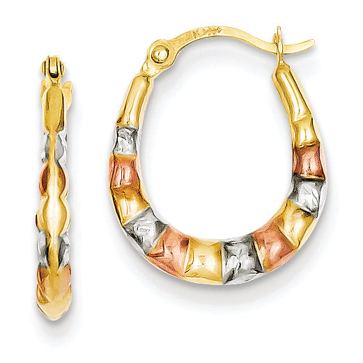 14K Gold & White and Rose Rhodium Hollow Scalloped Hoop Earrings
