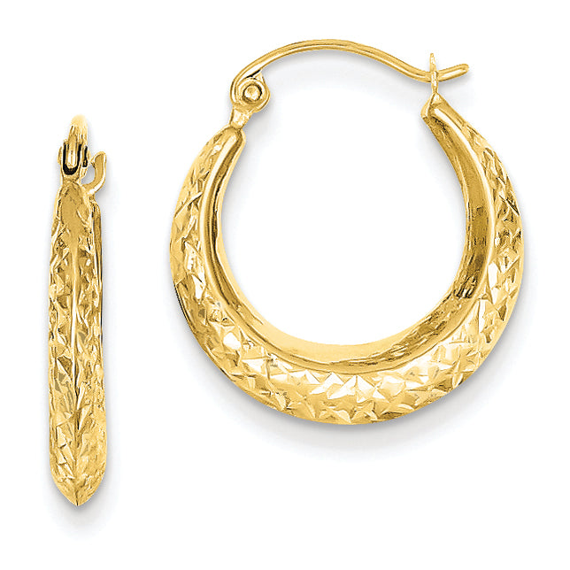 14K Gold Textured Hollow Hoop Earrings
