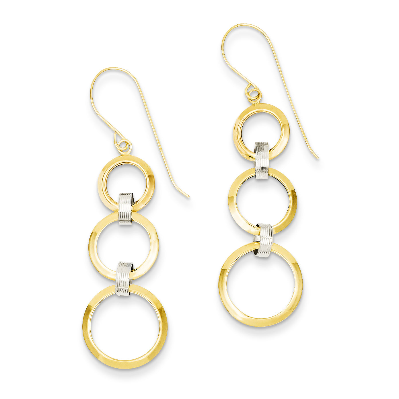 14K Gold Two-tone Hollow Open Circle Dangle Earrings