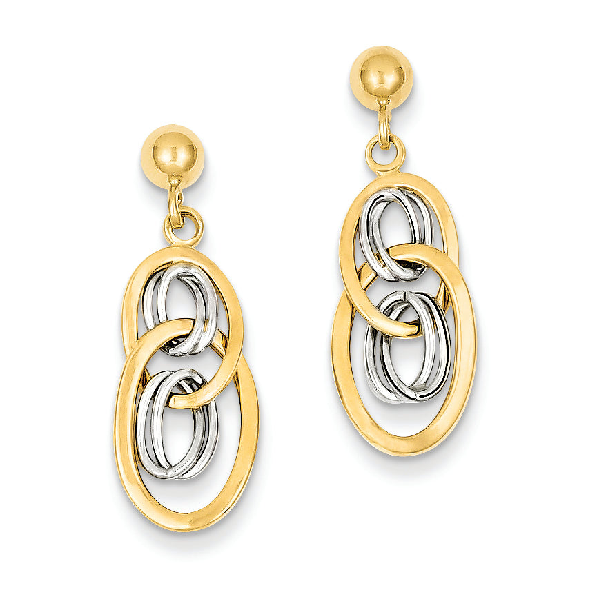 14K Gold Two-tone Oval Post Dangle Earrings