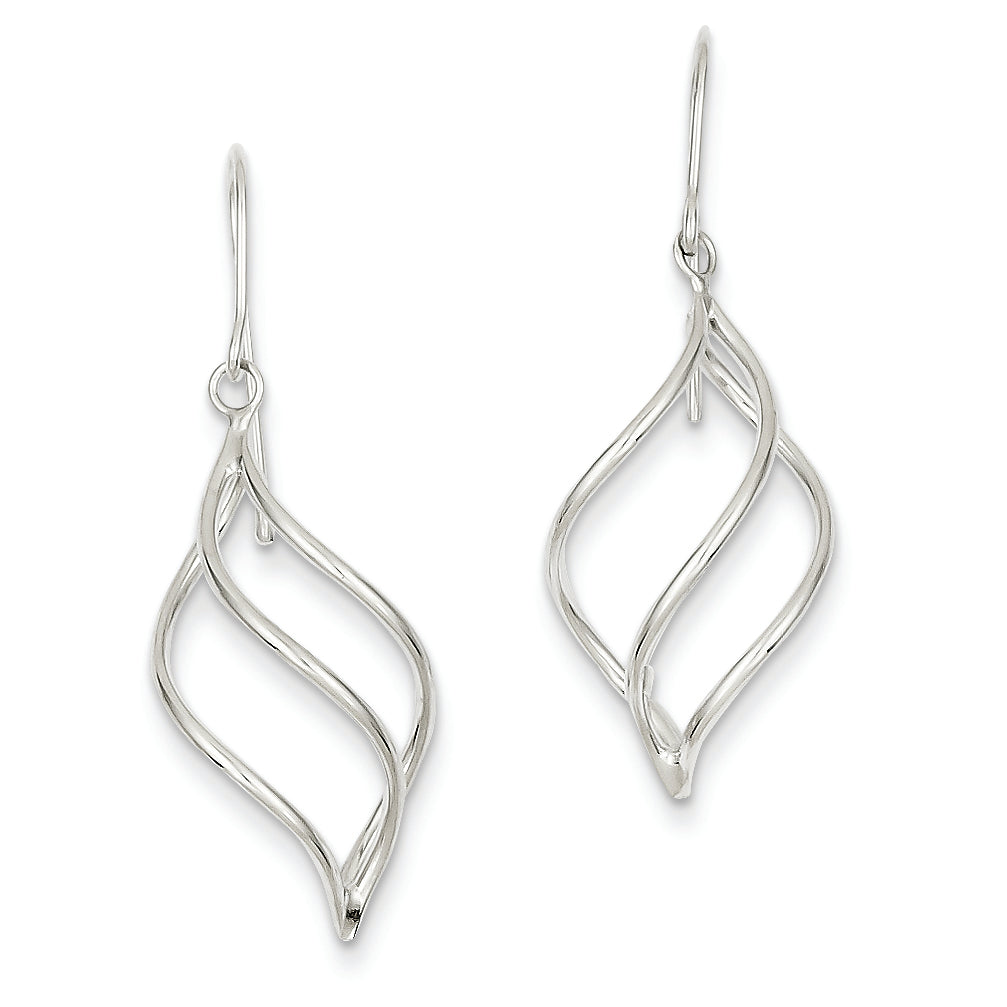 14K White Gold Polished Short Twisted Dangle Earrings
