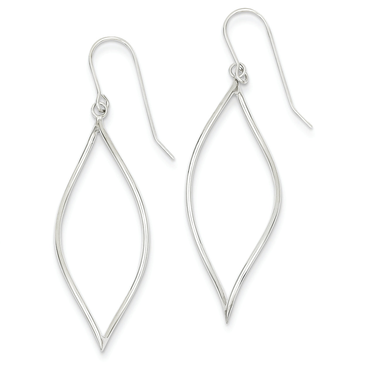14K White Gold Polished Twisted Oblong Dangle Earrings