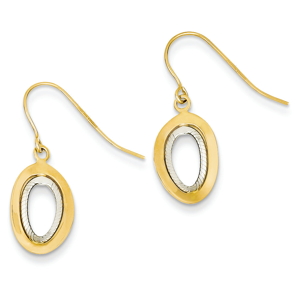 14K Gold Two-tone Oval Dangle Earrings