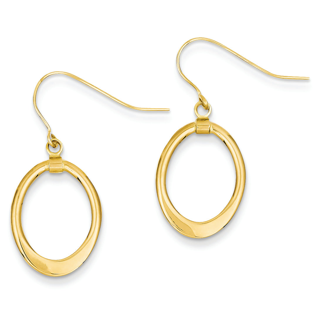 14K Gold Polished Oval Dangle Earrings