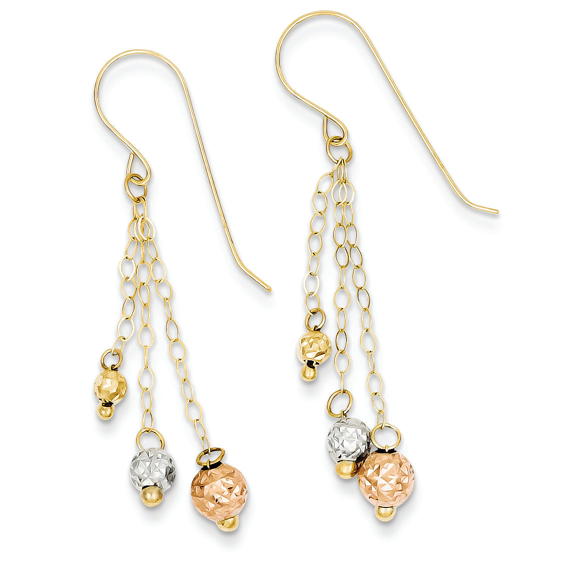 14K Gold Tri-color Strands with Diamond Cut Bead