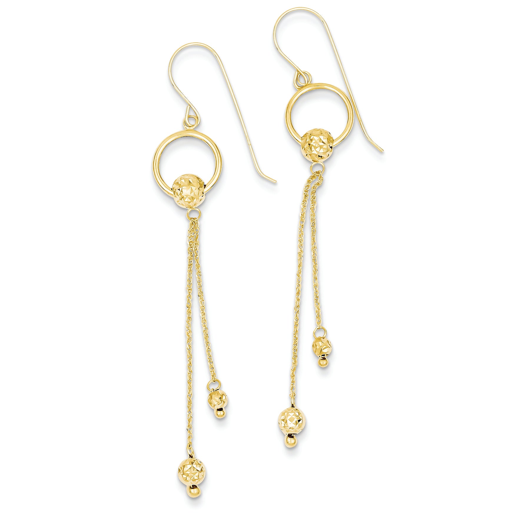 14K Gold Gold Diamond Cut Dangle Shepherd Hook Earrings