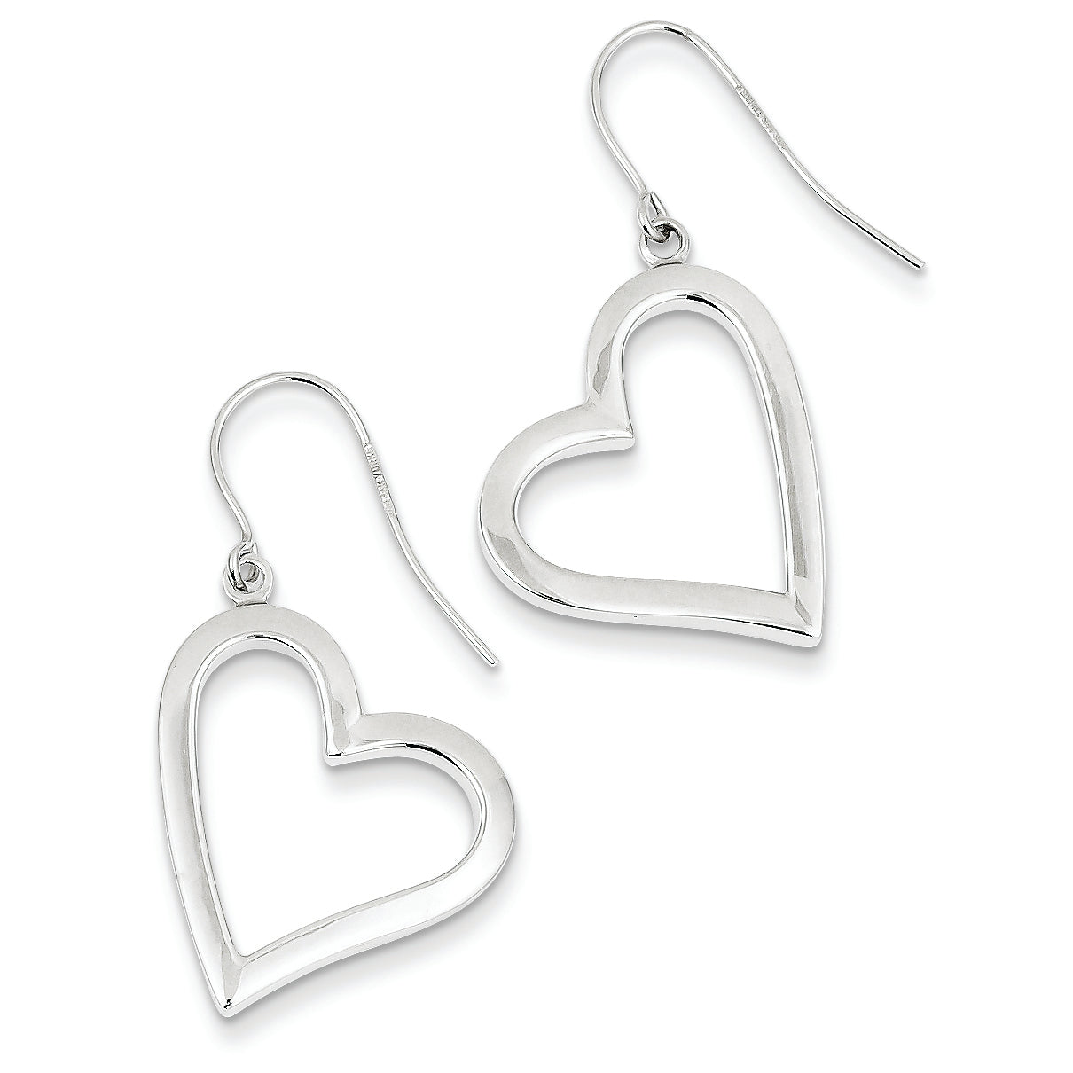 14K White Gold Polished Heart Hollow Dangle Earrings