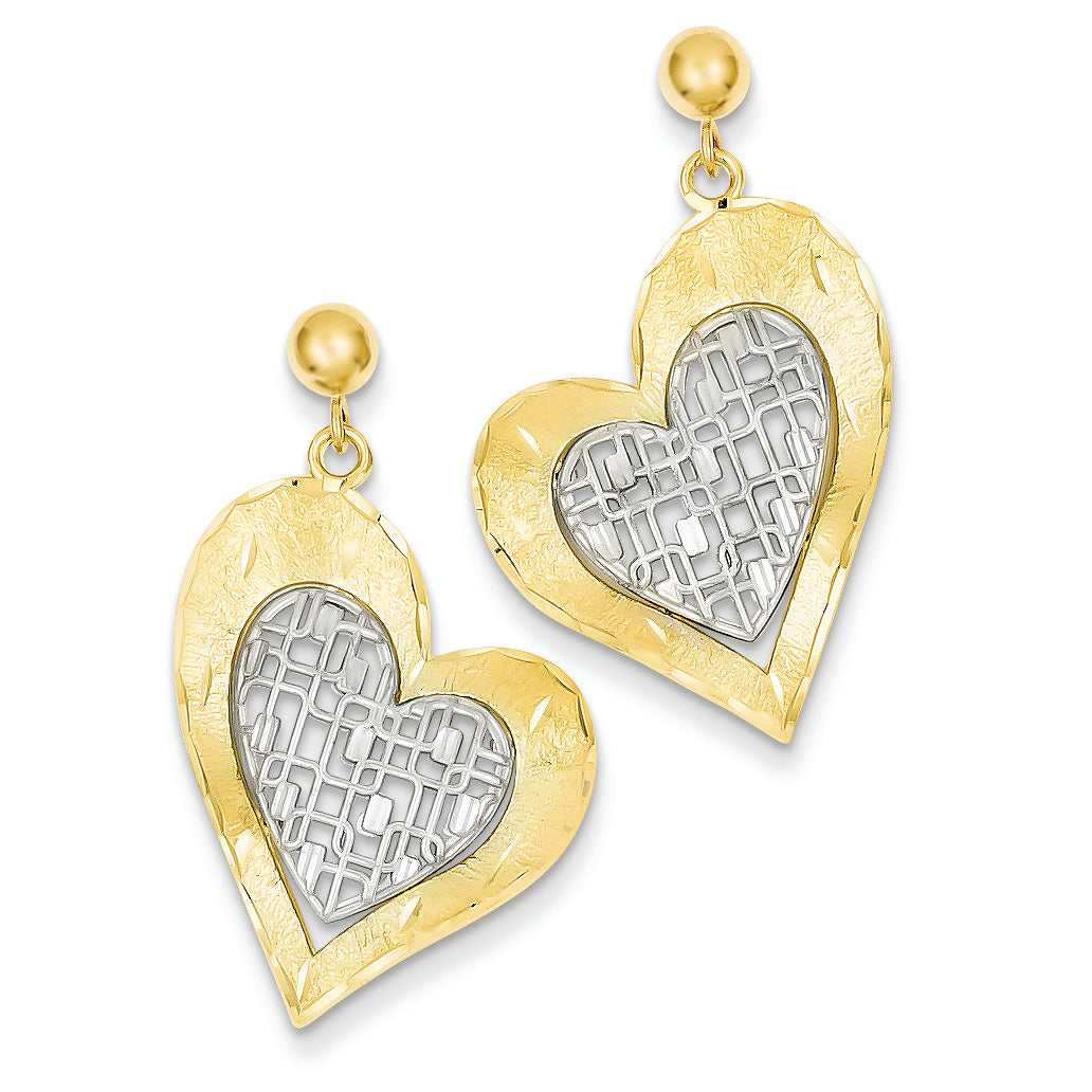 14K Gold Two-tone Gold Heart Post Dangle Earrings