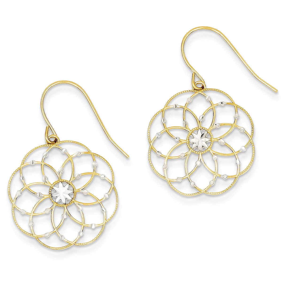 14K Gold & Rhodium Diamond-cut Fancy Shepherd Hook Earrings